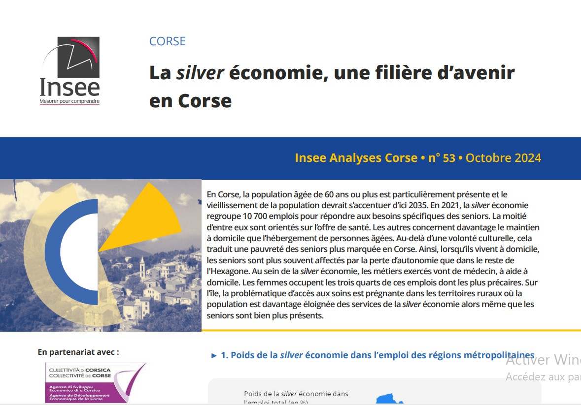 📊"La silver économie, une filière d'avenir en Corse" • Insee Analyses Corse • Octobre 2024