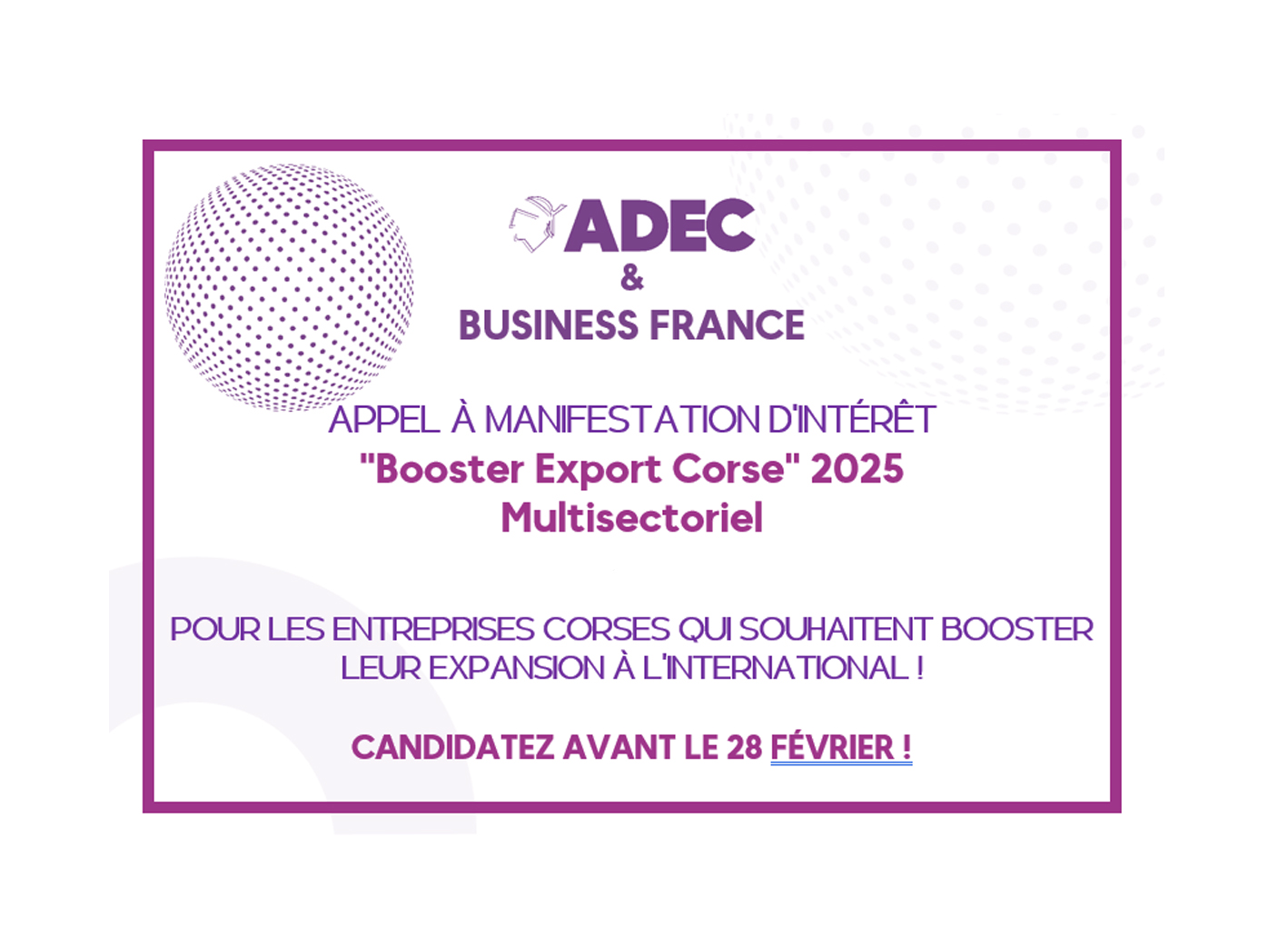 🌍[BOOSTER EXPORT CORSE] Appel à Manifestation d'Intérêt ADEC & Business France